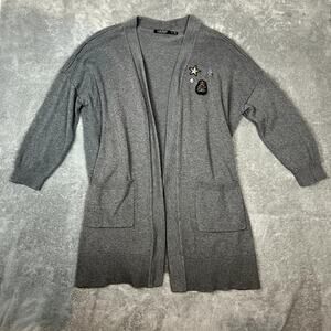 Lauren Ralph Lauren Cardigan Sweater Women's 3X Long Grey Statement Novelty